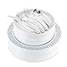 80 Disposable Plastic Plates | Durable White China Like Dinnerware | 160 Upscale Collection Plastic Silverware Set | Excellent for Weddings, Fine Dining, & Birthday Parties | White (240 Ct)