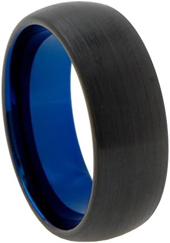 Personalized 8MM Tungsten Carbide Blue Matte Black Classic Dome Engrave Band Ring Size 11