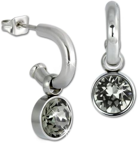 Amello Stainless steel hoop earrings with a hanging gray Swarovski element, original Amello ESOS02K