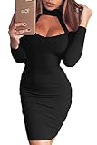 Prograce Womens Sexy Halter Choker Long Sleeve Bandage Bodycon Party Dress