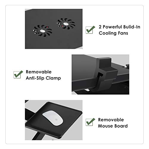 Femor Laptop Stand for Bed and Sofa, Adjustable Lap Desk Portable Laptop Table Stand with 2 CPU Cooling Fans and Mouse Pad for 10in - 17in Notebook, MacBook and Tablet