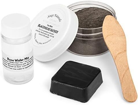 Blackhead Extractor Fresh Mask Set - How To Get Rid of Blackheads Remover Activated Charcoal - Face Mask by Soap Naturals 4 pc Kit - Ultra Lush Rose Clay Detox Organic Cleanser DIY