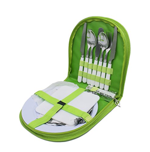 Tx-Top Premium Outdoor Camping Picnic and Kitchen Utensil Set – with 2 Plates, Cutlery Set, Napkin, Wine Bottle Opener and Cutting Board