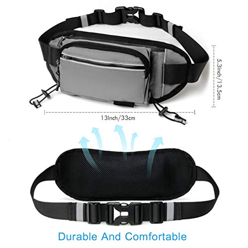 Reflective Run Running Pouch Belt Belts Bag Mens Gym Fanny Waist Pack Packs Waterproof Jogging Phone Workout Small Bags to Exercise Water Holder Light For Hiking Men Accessories Women Iphone 7 Gray