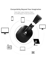 Auriculares inalámbricos de TV con auriculares, estéreo, con transmisor RF de 2,4 GHz, base de carga, alcance inalámbrico de 100 pies y batería recargable de 20 horas, color negro