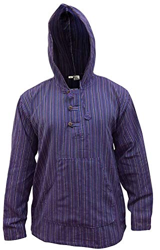 Shopoholic Fashion Mens Striped Hooded Grandad Shirt (M,Purple) at Amazon