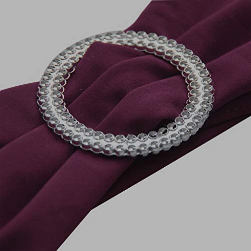 mds Pack of 25 Spandex Chair Sashes Bow sash Elastic Chair Bands Ties with Buckle for Wedding and Events Decoration Lycra Slider Sashes Bow - Eggplant - Thumbnail 3