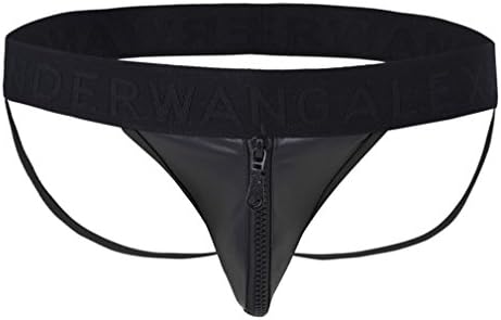 Hat11 Fashion Sexy Men Lingerie Patent Leather Elastic Waistline Low Rise Open Butt Jockstrap Briefs Underwear
