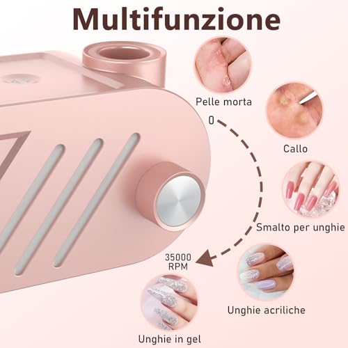 Enniewi Professional Nail Drill 35000RPM, Electric Nail File, Manicure and Pedicure, Electric Drill for Removing Gel/Nail Polish, Pink