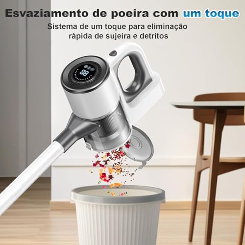 Aspirador de Pó Vertical Sem Fio, 100W, Branco e Cinza, 40000 RPM, LED, 50min Autonomia, 10000Pa Sucção, 3 Velocidades, 0.75L
