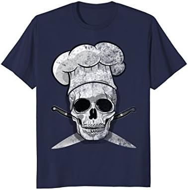 Mens Culinary BBQ Chef T-shirt - Skull Butcher Large Navy