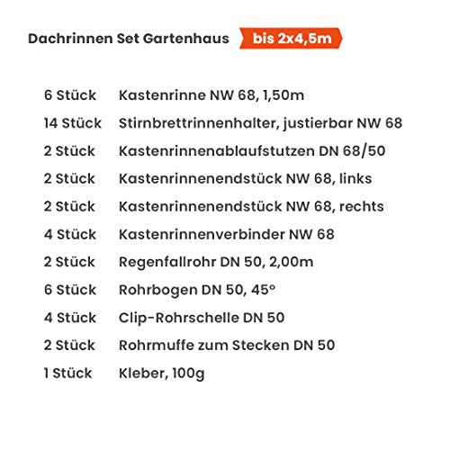 INEFA Dachrinnen Set Gartenhaus, NW 68, kastenförmig, Dunkelbraun 2 x 4,5m, zwei Dachseiten, Regenrinne für Satteldach… – Bild 8