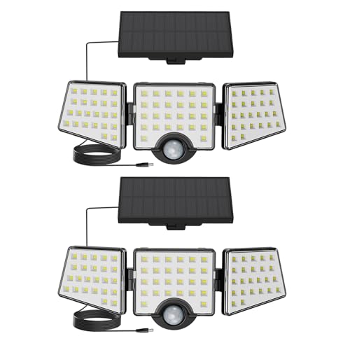 Lepro Solar Außenleuchte, 1000lm, IP65, Bewegungsmelder, 3 Köpfe, 2er-Set