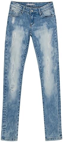 Girl's Tractr Distressed Skinny Jeans (Acid Wash, Size 12)