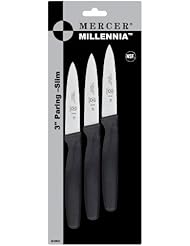 Mercer Culinary M23903 Millennia 3-Inch Slim Paring Knives (3-Pack), Black