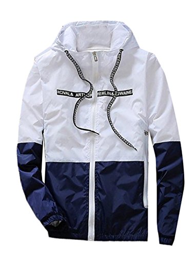 Generic Mens Casual Spell Color Sun Protection Slim Jacket White M