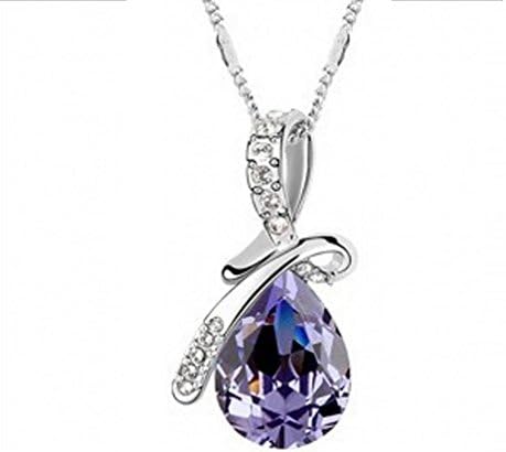 Crystal Opal Fashion Sweater Chain, Pendant ,Necklaces (Angel's tears purple)