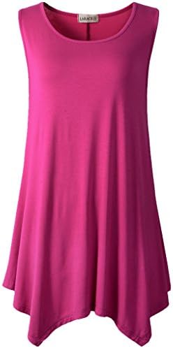 Lanmo Women Plus Size Solid Basic Flowy Tank Tops Summer Sleeveless Tunic (2X, Fushia)