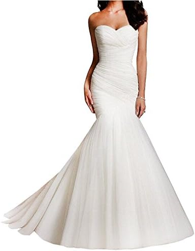 Women Tulle Sweetheart Mermaid Bridal Wedding Dresses (White, US6)
