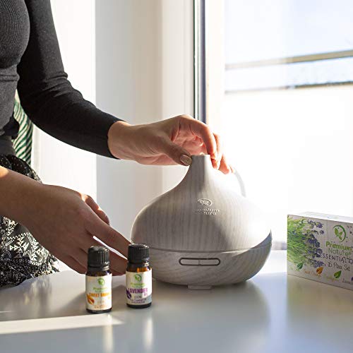 Premium Nature Diffuser & Essential Oils Gift Set Sets Idea Aroma Humidifier Tank & Top 6 Essential Oil Bottles, Auto Shut-Off & 7 Color LED Lights Aromatherapy Improved Sleeping and Breathing