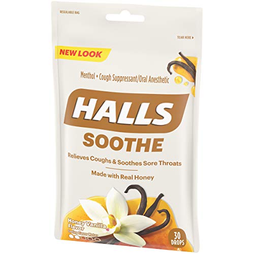 HALLS SOOTHE HONEY VANILLA FLAVOR COUGH DROPS, 1 BAG (30 TOTAL DROPS)