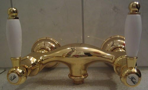 Dorian Series 2-Handle Shower Tap 24 carat Gold Mixer Tap in Nostalgia Retro Antique Design with Standardised Dimensions and Ceramic Cartridge 1/2 Inch Thread for Connection to Shower Hose