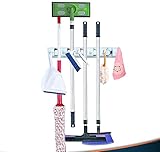 Broom and Mop Wall Mount Storage Holder Organizer By Mart Essentials - 5 Non Slip Rubber Adjustable Slots With Spring Controlled Balls 6 Folding Hooks For Mops Brooms Sports and Garage Tools