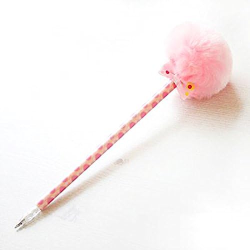 Sakox Lollypop Pompom Ballpoint Pen Afro Fluffy Stylish Sakox Retro 7.8" Pink