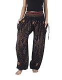 Lannaclothesdesign Women's Smocked Waist Boho Flowy Yoga Harem Pants (S, Black)