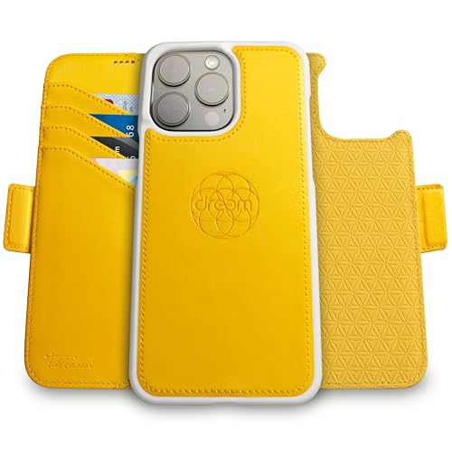 Dreem Lederhülle für iPhone 15 Pro - Revolutionärer Ständer & Kartenfach, Abnehmbare Magnetische Hülle, MagSafe-Ready, RFID-Blocker, Wallet-Case aus V