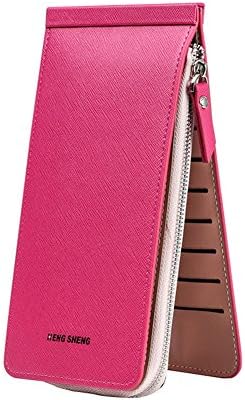 Eurlove Women's PU Leather Multi Card Organizer Thin Wallet Purse with Zipper Pocket (Rose)