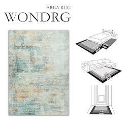 WondRg 4x6 Washable Area Rug Teal Beige Abstract