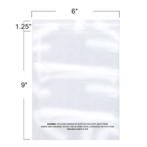 The Elixir Packaging 100 Count 6 x 9 Suffocation Warning Clear Reclosable Poly Bag, Meets USDA FDA Standards, Various Size