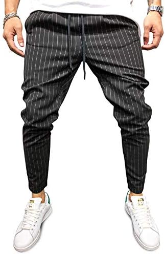 Monocloth Casual Black Ankle Length Pants Men Streetwear Striped Slim Fit Trousers