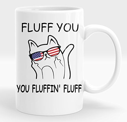 The Upbeat Life Fluff You U.S. Flag Version of the Grumpy Cat White 15 Ounce Ceramic Mug Cup