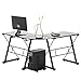 mecor L Shaped Tempered Glass Computer Desk W/Keyboard Tray & CPU Stand-Corner Laptop PC Table Workstation Home Office Furniture, Black