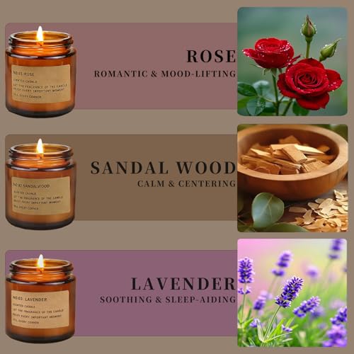 Ricihene Scented Candles Set, 6 Pack Glass Container Candles Set, Lavender/Rose/Sandalwood Scents for Aromatherapy Candles, Long-Burning, Home Decoration & Gift Set