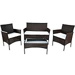 Merax 4 PC Outdoor Garden Rattan Patio Furniture Set Cushioned Seat Wicker Sofa (Brown)