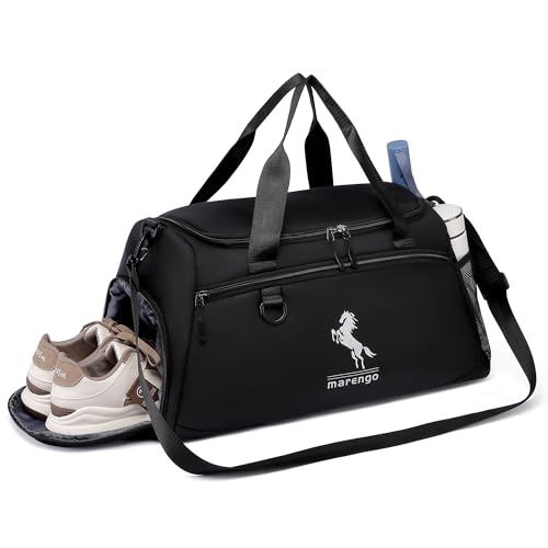Marengo Durable Gym Bag with Wet Shoes Compartment Lightweight Travel Bags for Men Women Waterproof Duffle Bag for Carryon Overnight Weekend Getaway Sports Yoga Mommy Maternity Hospital Black