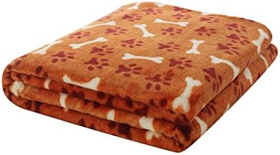 ZOCMART Pet Theme Print Soft and Fluffy Polyester Plush Throw Blanket, 35" L x 44" W, Brown