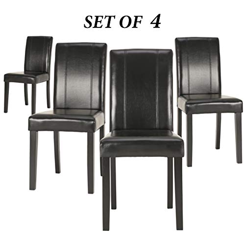 Upholstered Dining Chairs with Solid Wooden Legs, Modern Stylish PU Leather Padded Parsons Chairs Set of 4 (Black) - Thumbnail 7