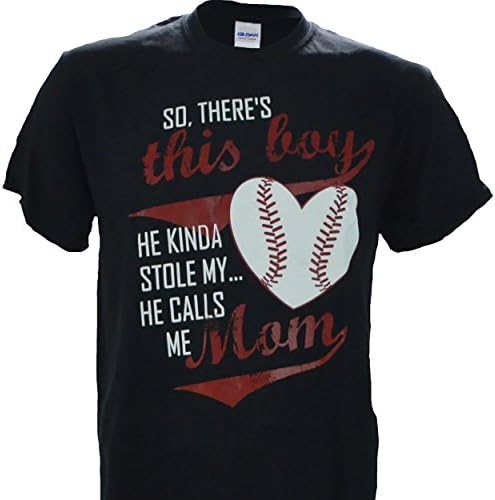 So, Theres This Boy, He Kinda Stole My Heart. He Calls Me Mom on a Black Short Sleeve T Shirt - Baseball