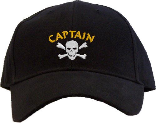 Pirate Captain with Skull and Crossbones Embroidered Baseball Cap - Black