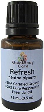 Peppermint Essential Oil 100% Certified USDA Organic Pure Natural and Undiluted Therapeutic Grade, 15 mL/0.5 oz - Gaia Body Care