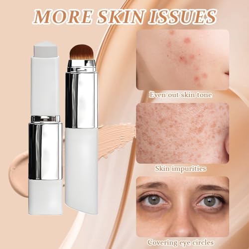 2 Stück Color Changing Foundation Stick, 2 in 1 Foundation Stick mit Bürste, Full to Medium Coverage Base für Makelloses Makeup, Long-Lasting, Hydratisierend Für Alle Hauttypen, Dunkle Haut