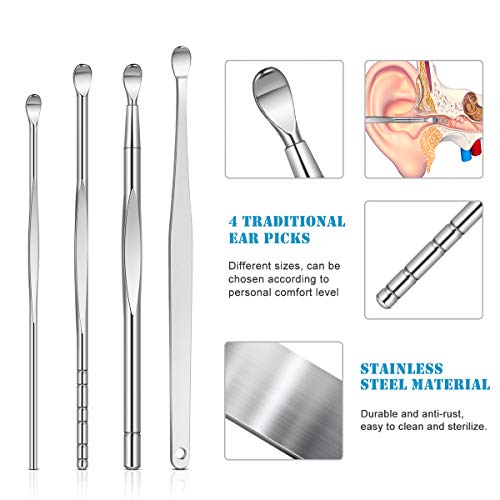 8 Pcs Ear Pick, Earwax Removal Kit ETEREAUTY Ear Cleansing Tool Set, Ear Curette Ear Wax Removal Kit with a Small Cleaning Brush and Storage Box, Sliver
