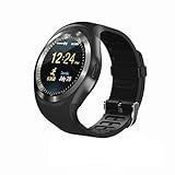 RabbyRock Y1 Bluetooth SmartWatch - HD IPS Round Touch Screen Cell Phone Watch with SIM TF Card Slot SmartWatch Sleep Monitor Remote for Android (Black)