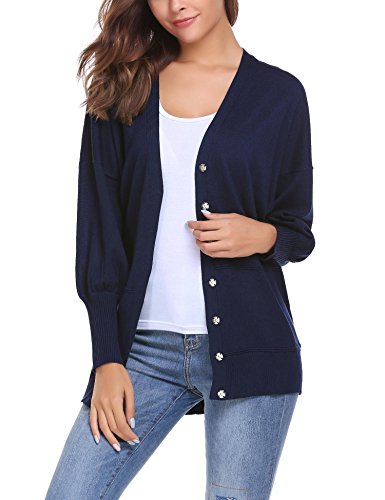 Zeagoo Women Casual Knit Coat Jacket Knitted Cardigan Boyfriend Fashion Oversized Open Front Sweaters Navy Blu