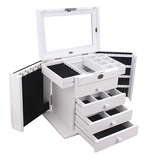 Rowling Extra Large Wooden Jewelry Box/Jewel Case Cabinet Armoire Ring Necklacel Gift Storage Box Organizer Mg002 (White)
