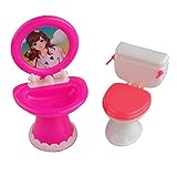 FairyStar Cute Wash-Basin Toilet Set Plastic Bathroom Toilet Sink Mirror Set For Barbie Dolls Kids Gift